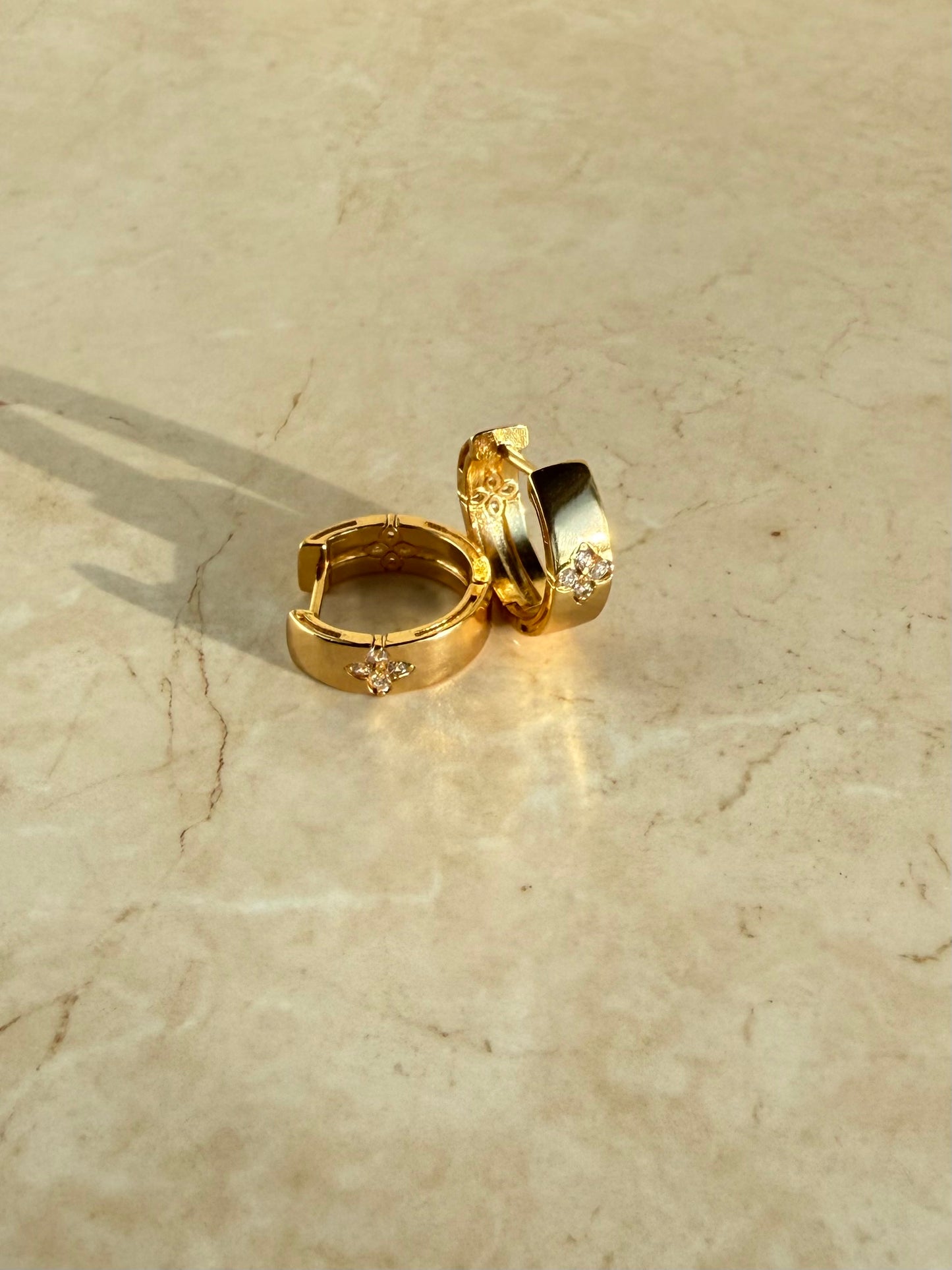18k Gold Plated Flower Huggie Hoop Earrings