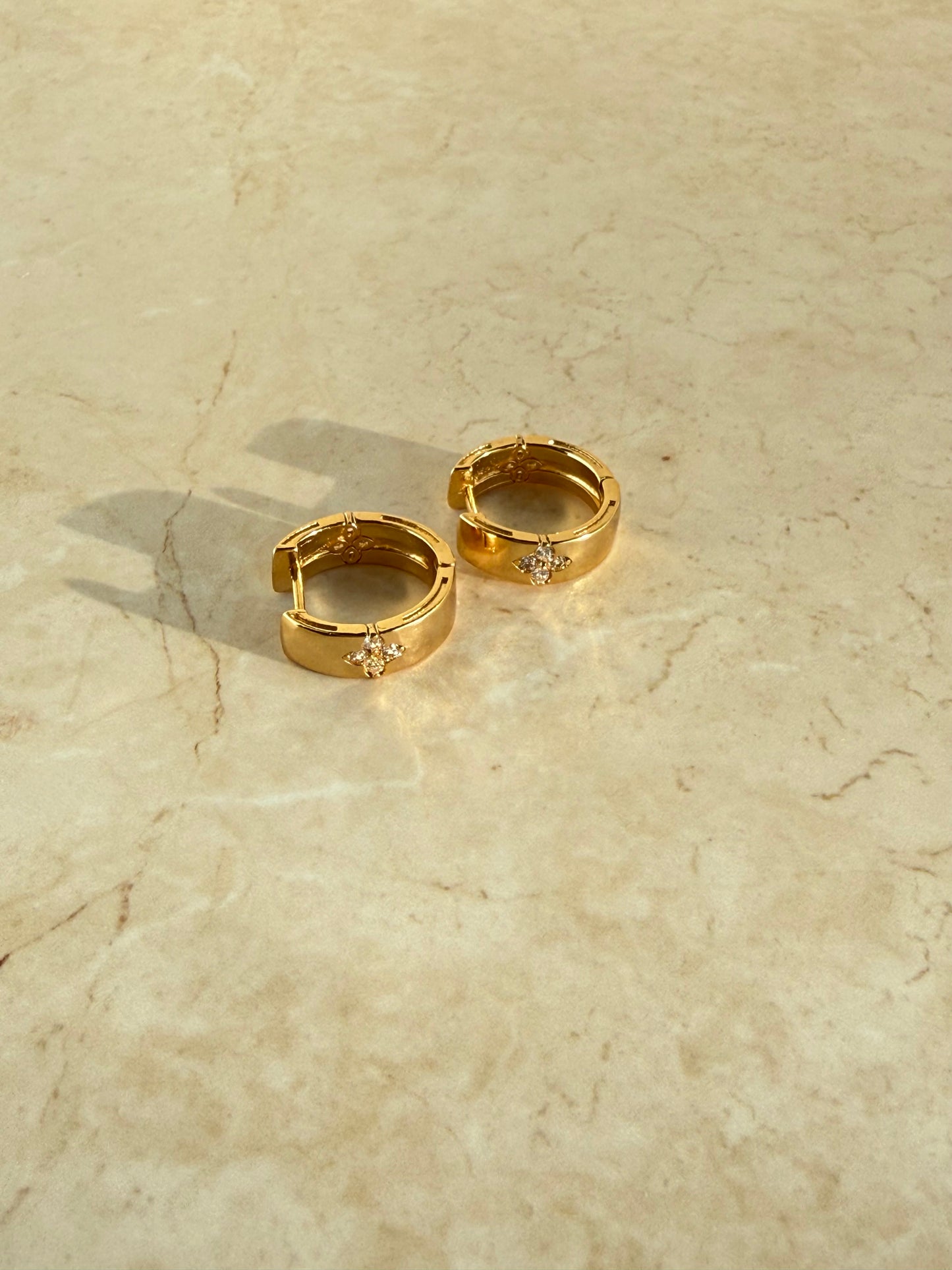 18k Gold Plated Flower Huggie Hoop Earrings