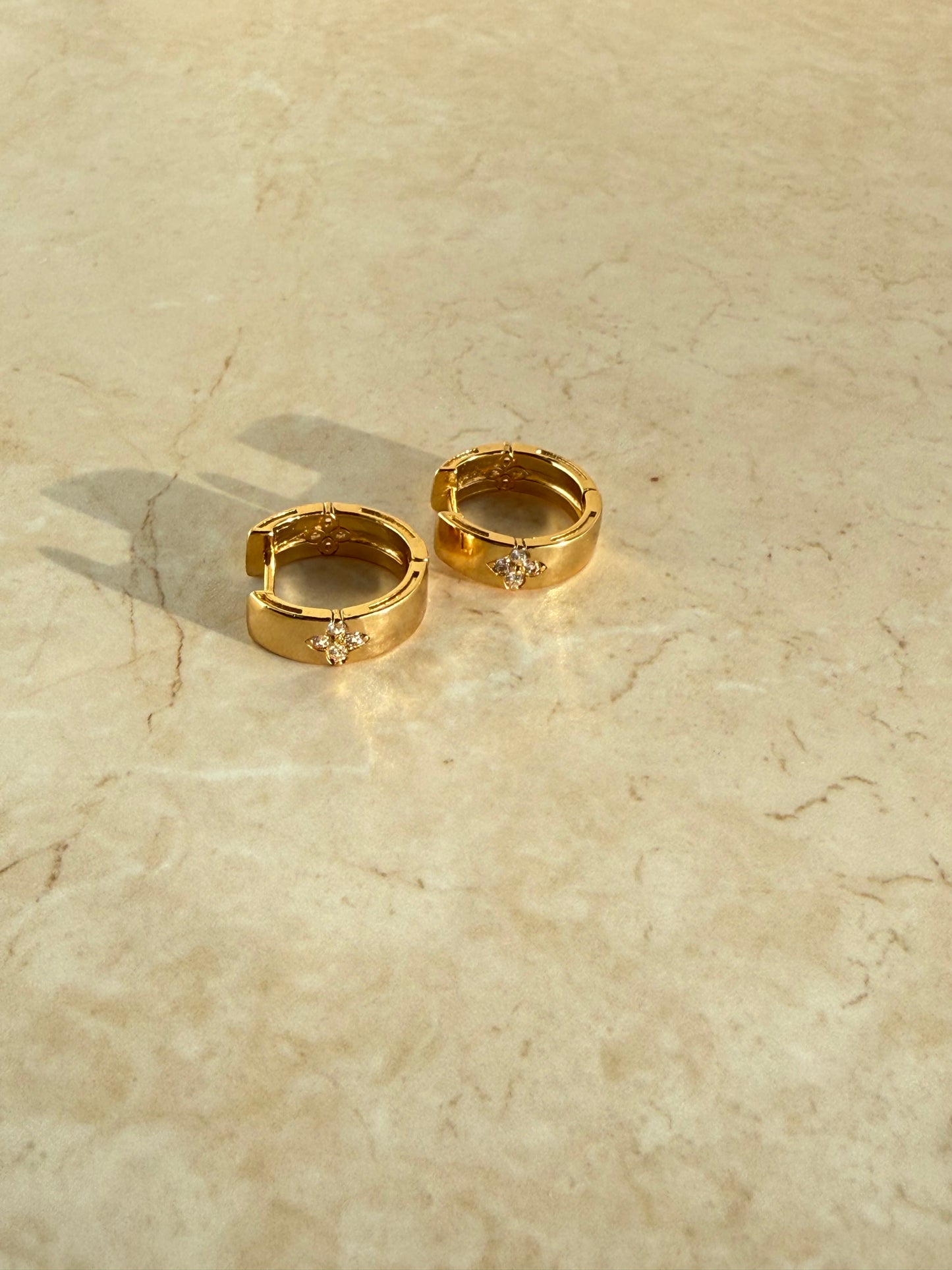 18k Gold Plated Flower Huggie Hoop Earrings