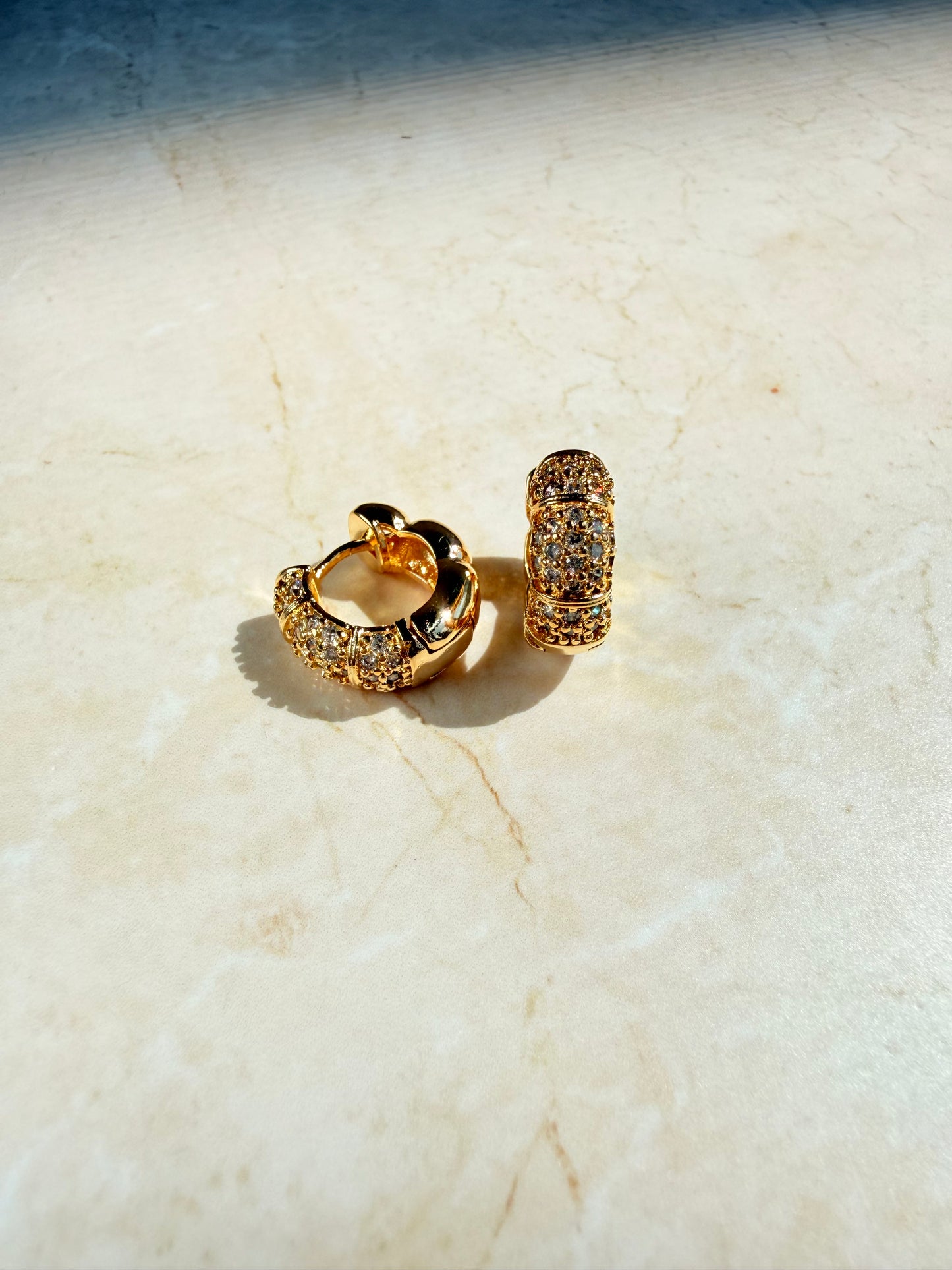18K Gold Plated Pave Huggie Earrings