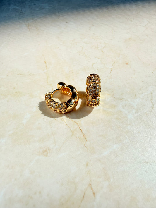 18K Gold Plated Pave Huggie Earrings