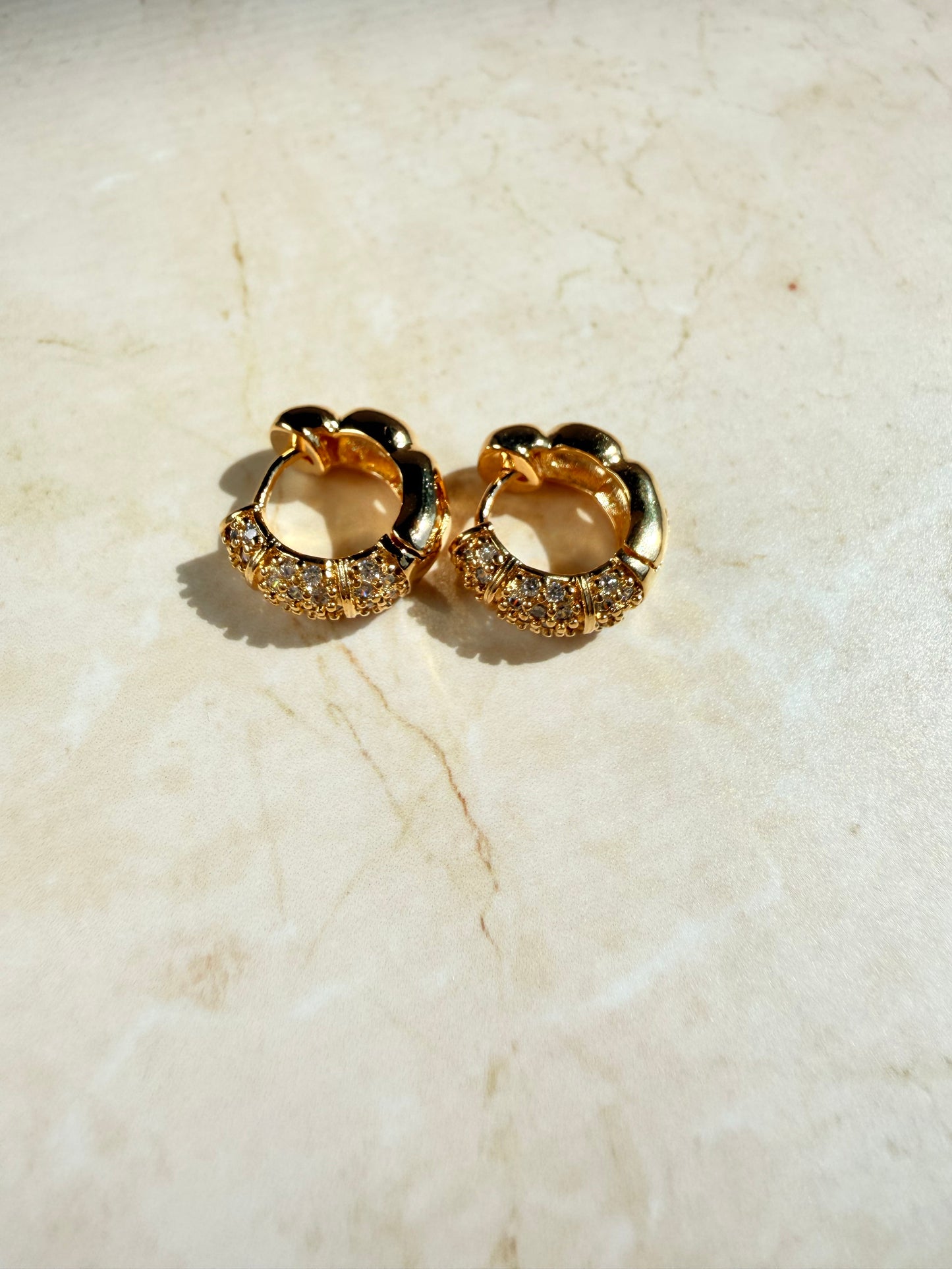 18K Gold Plated Pave Huggie Earrings