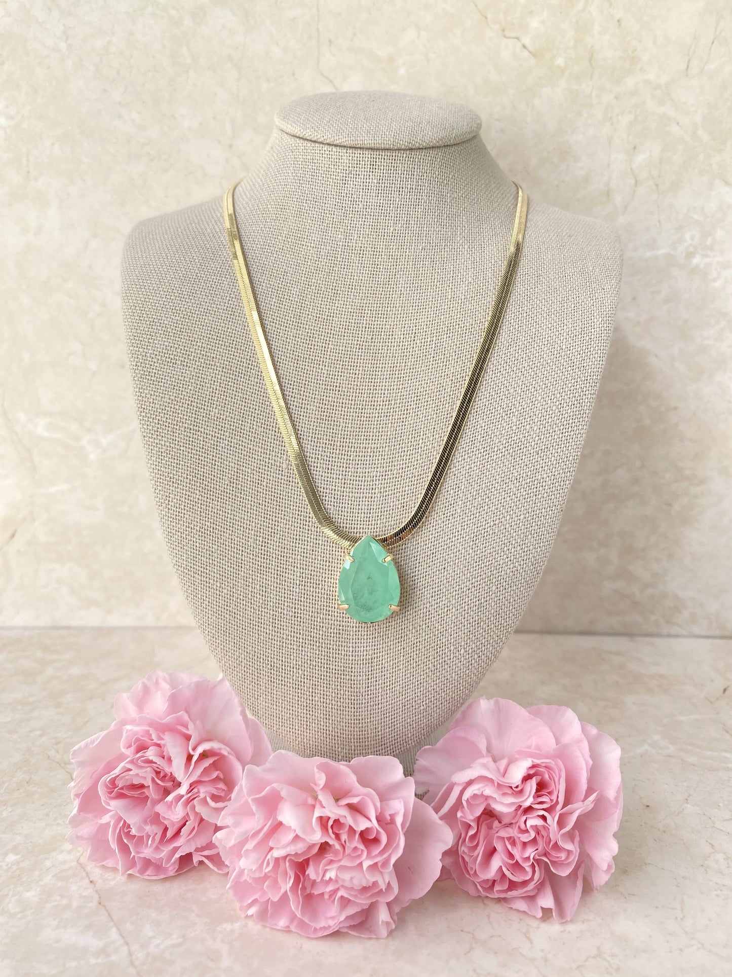 18k Gold Plated Herringbone Choker with Teardrop Pendant