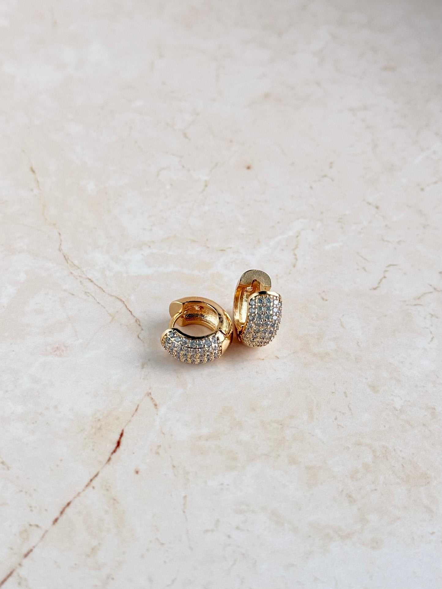 18k Gold Plated Chunky Pave Huggie Earrings