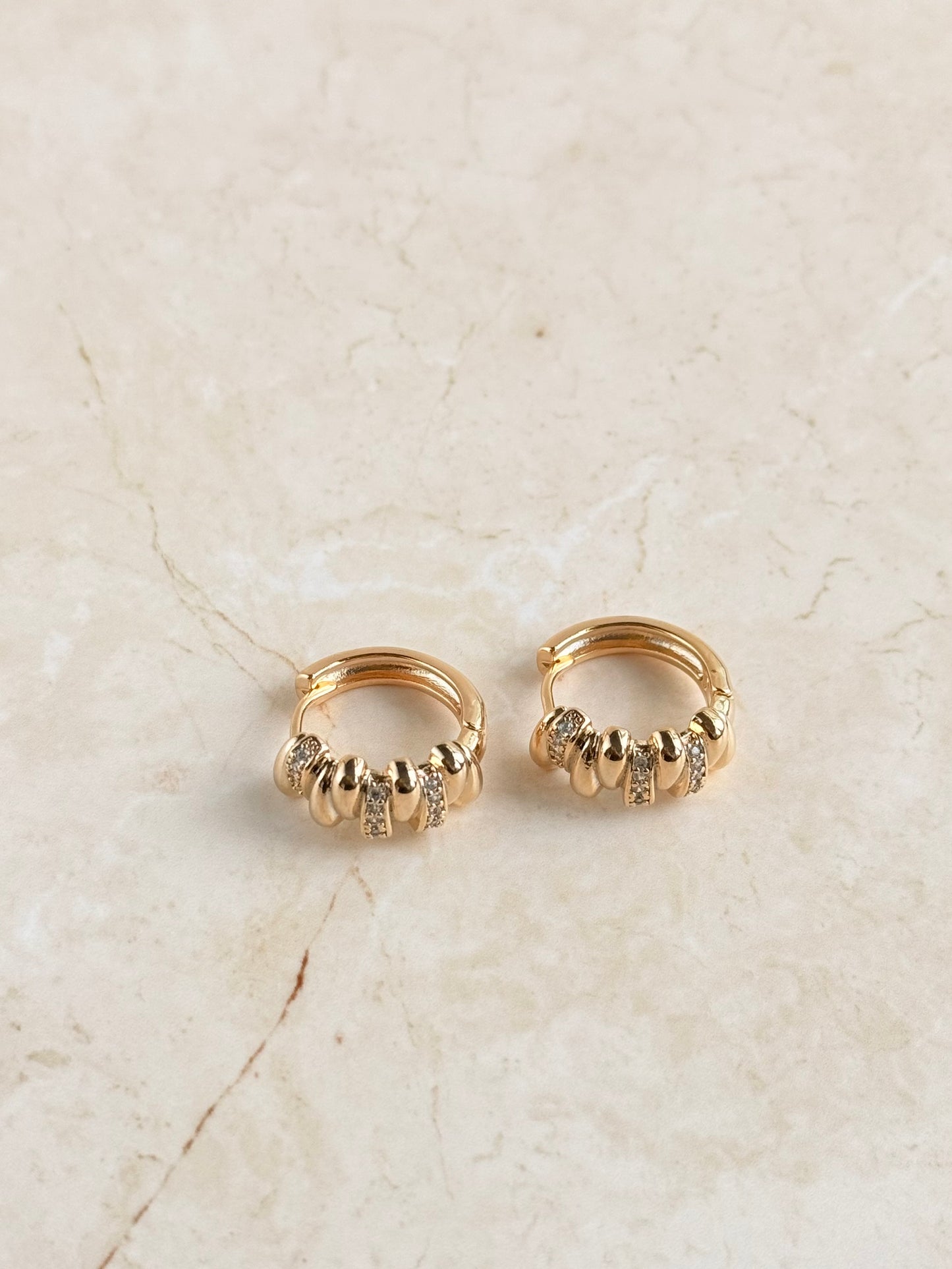18k Gold Plated Modern CZ Huggie Earrings