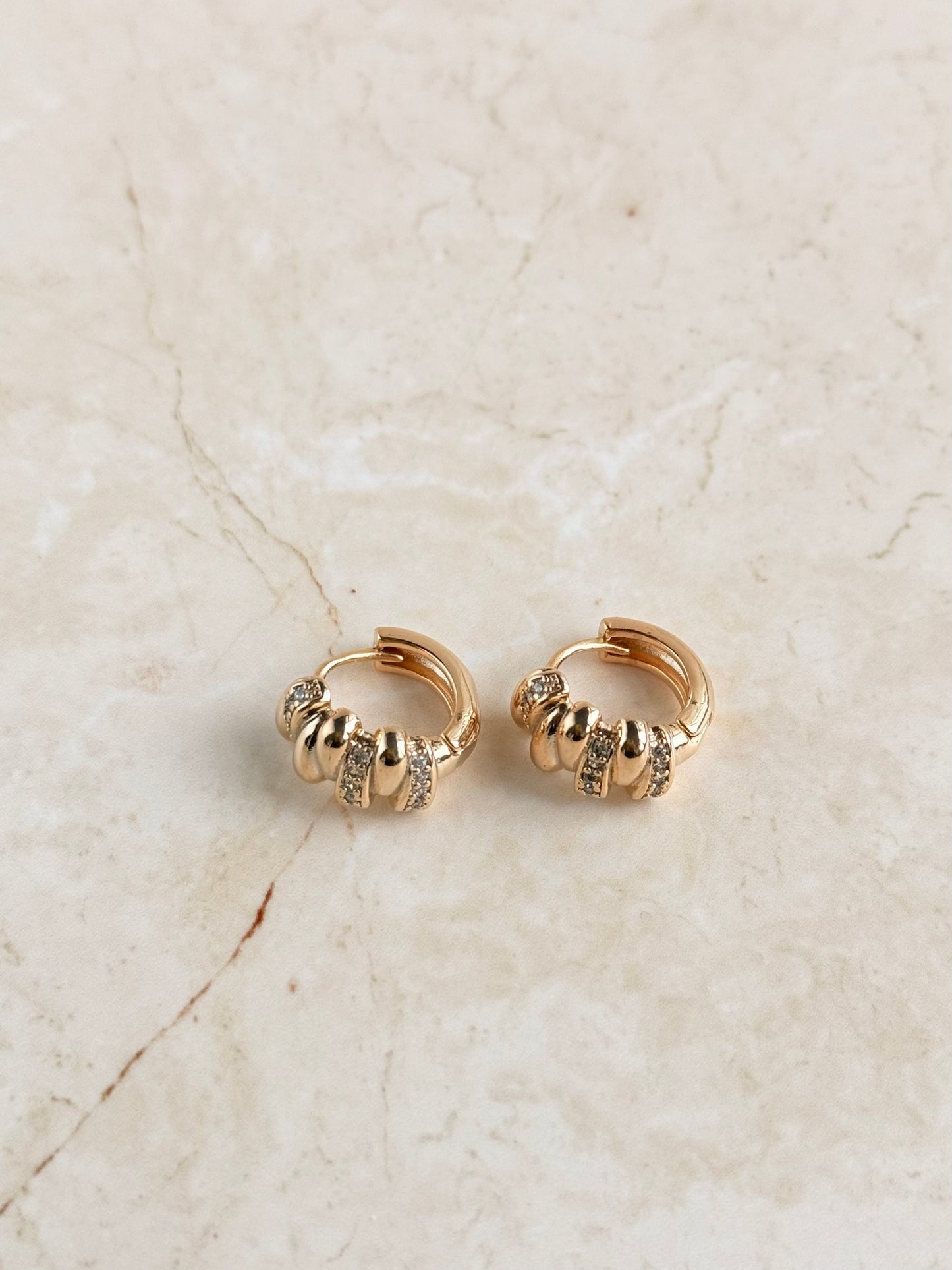 18k Gold Plated Modern CZ Huggie Earrings