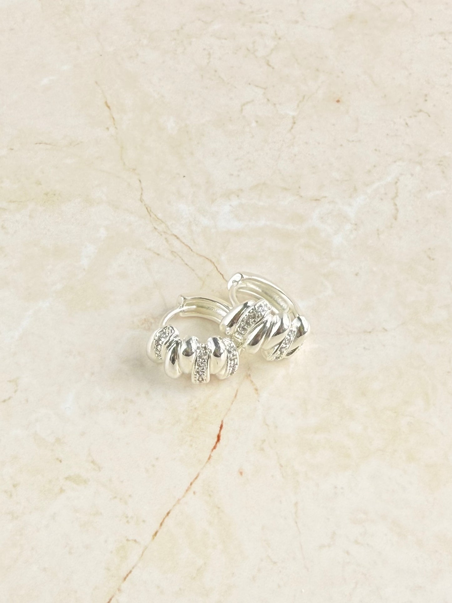 Silver Plated Modern CZ Huggie Hoop Earrings