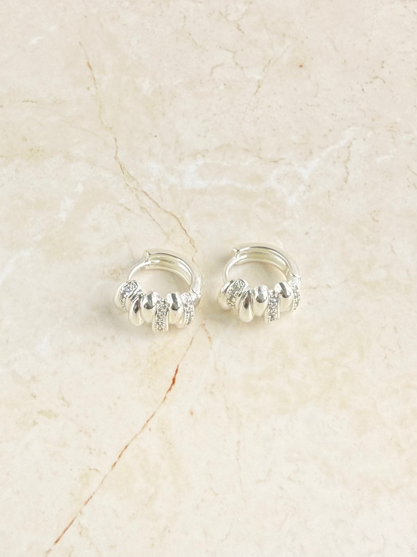Silver Plated Modern CZ Huggie Hoop Earrings