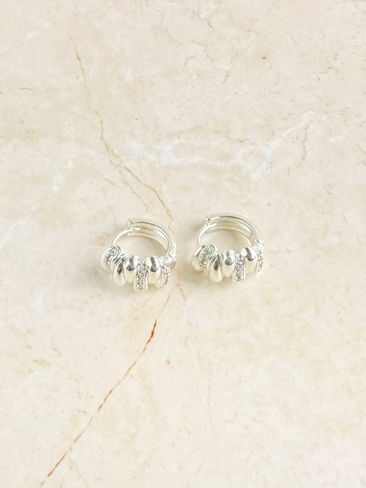 Silver Plated Modern CZ Huggie Hoop Earrings