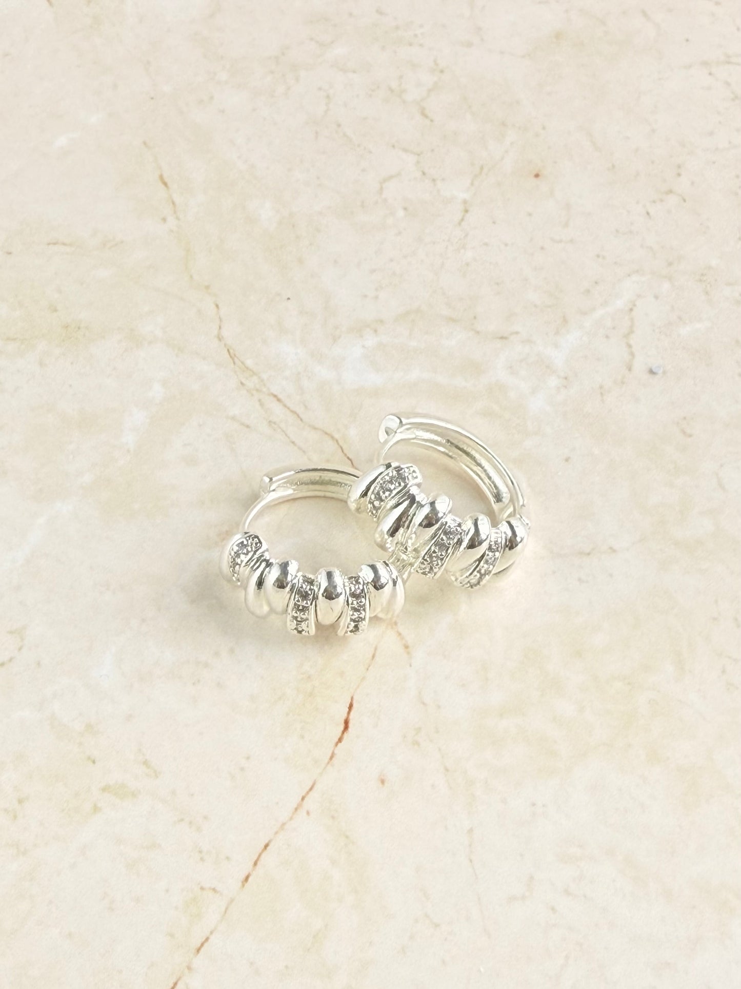 Silver Plated Modern CZ Huggie Hoop Earrings