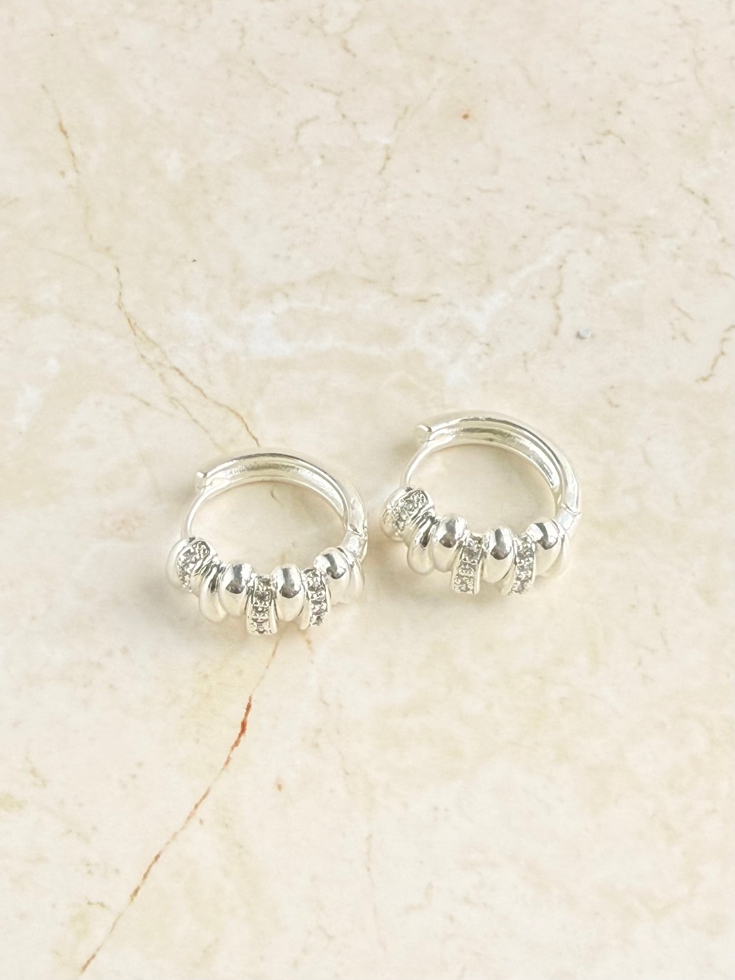 Silver Plated Modern CZ Huggie Hoop Earrings