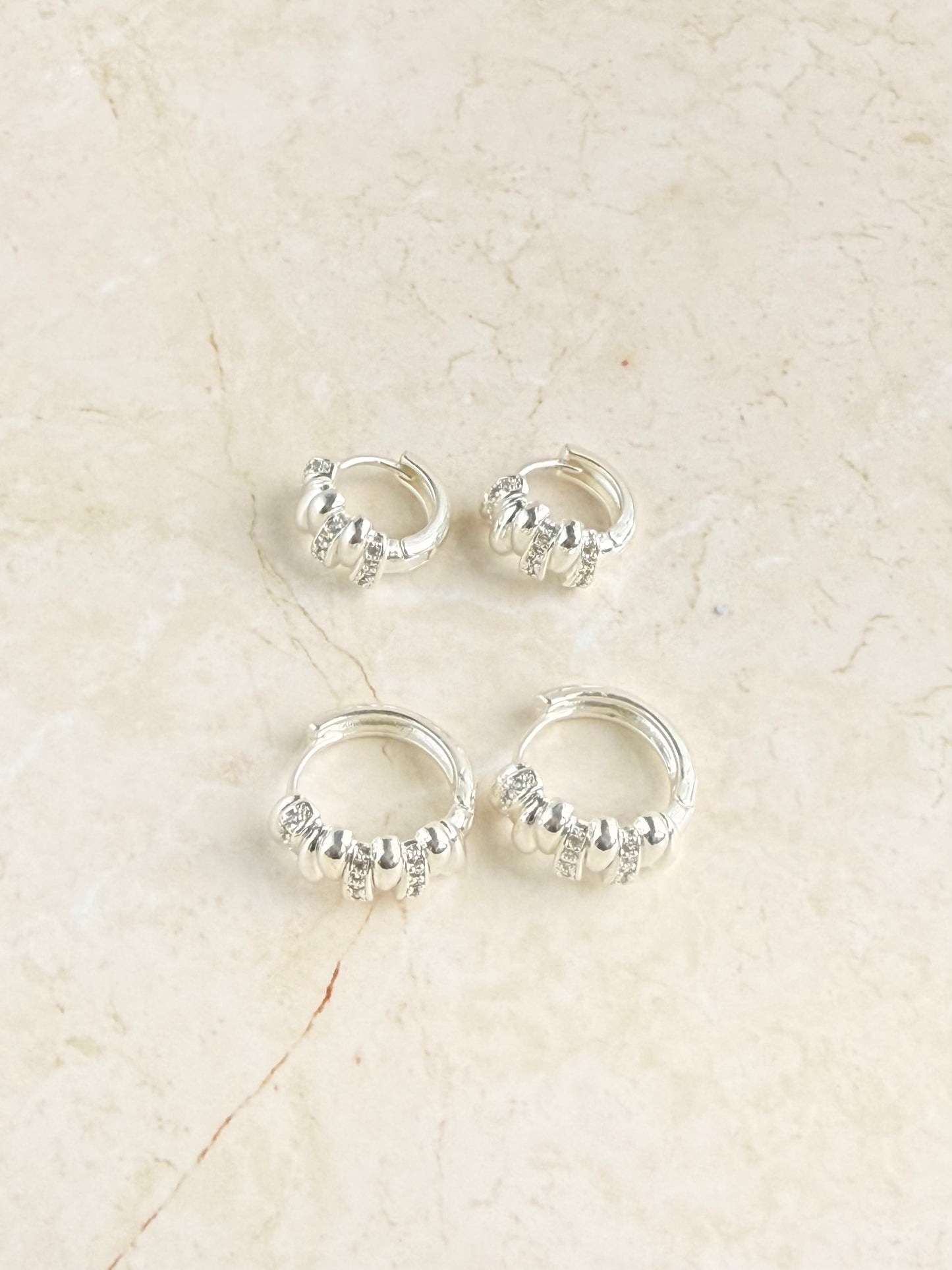 Silver Plated Modern CZ Huggie Hoop Earrings