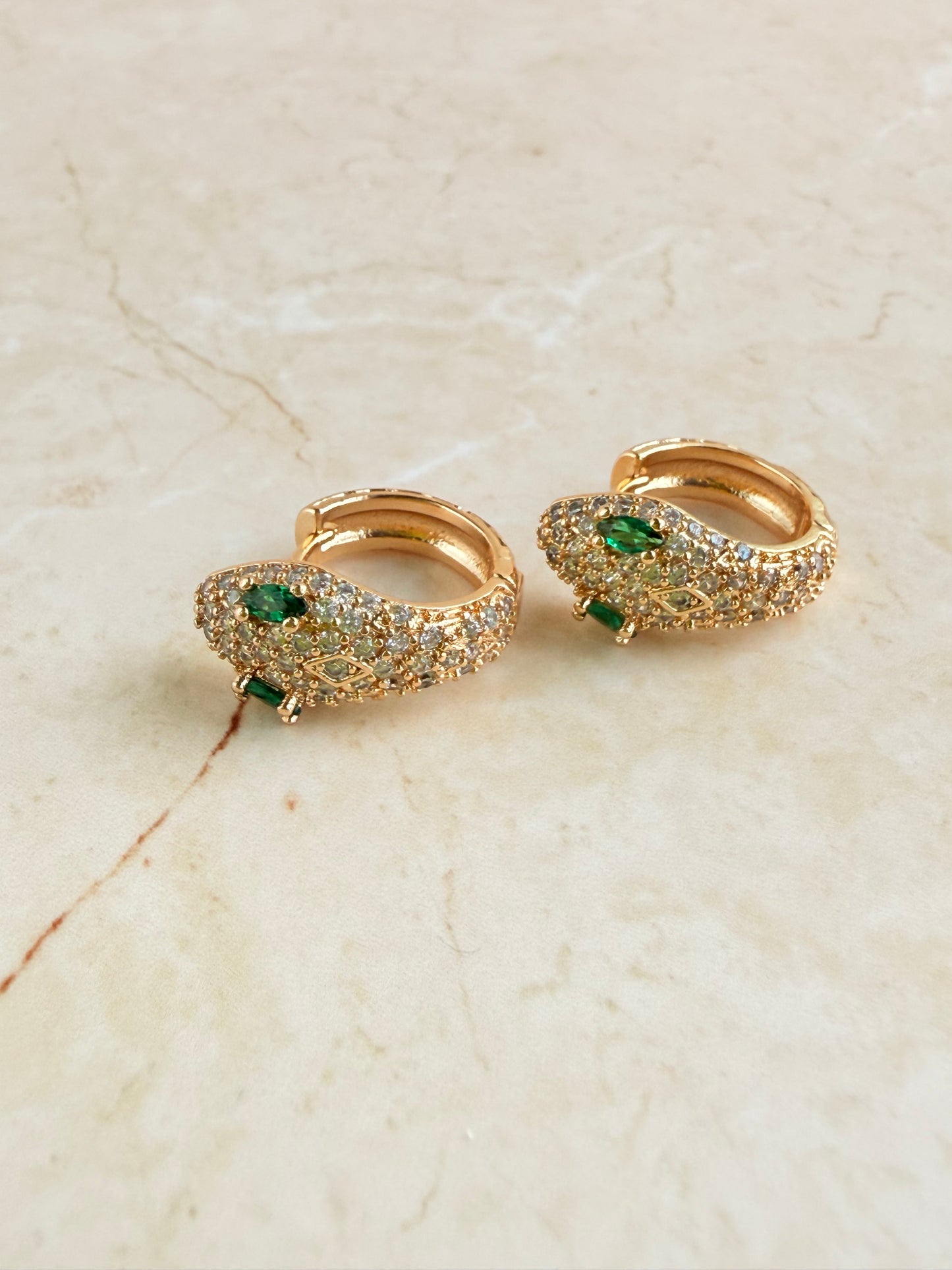 18k Gold Plated Snake Pave Hoop Earrings