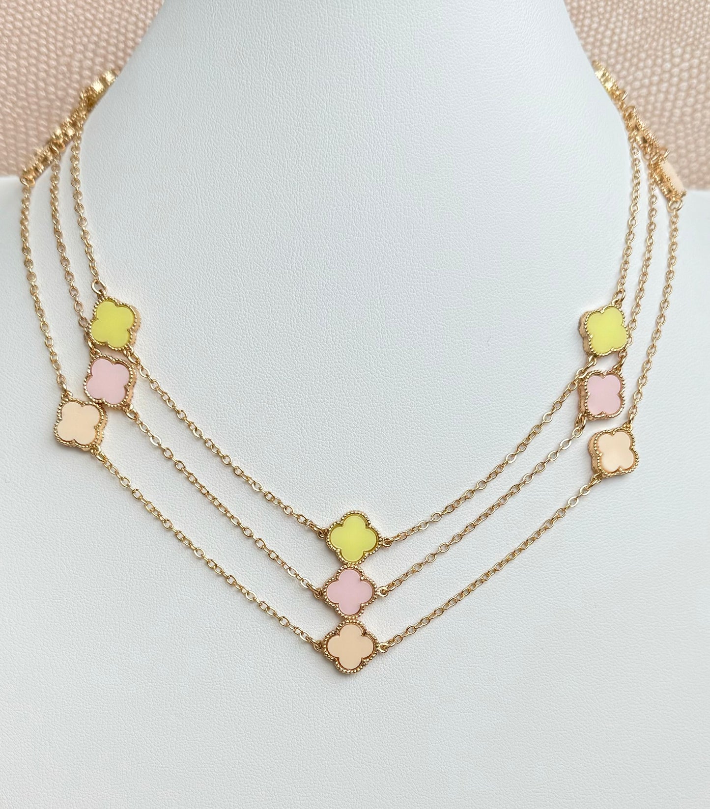 18k Gold Plated Candy Color Clover Choker