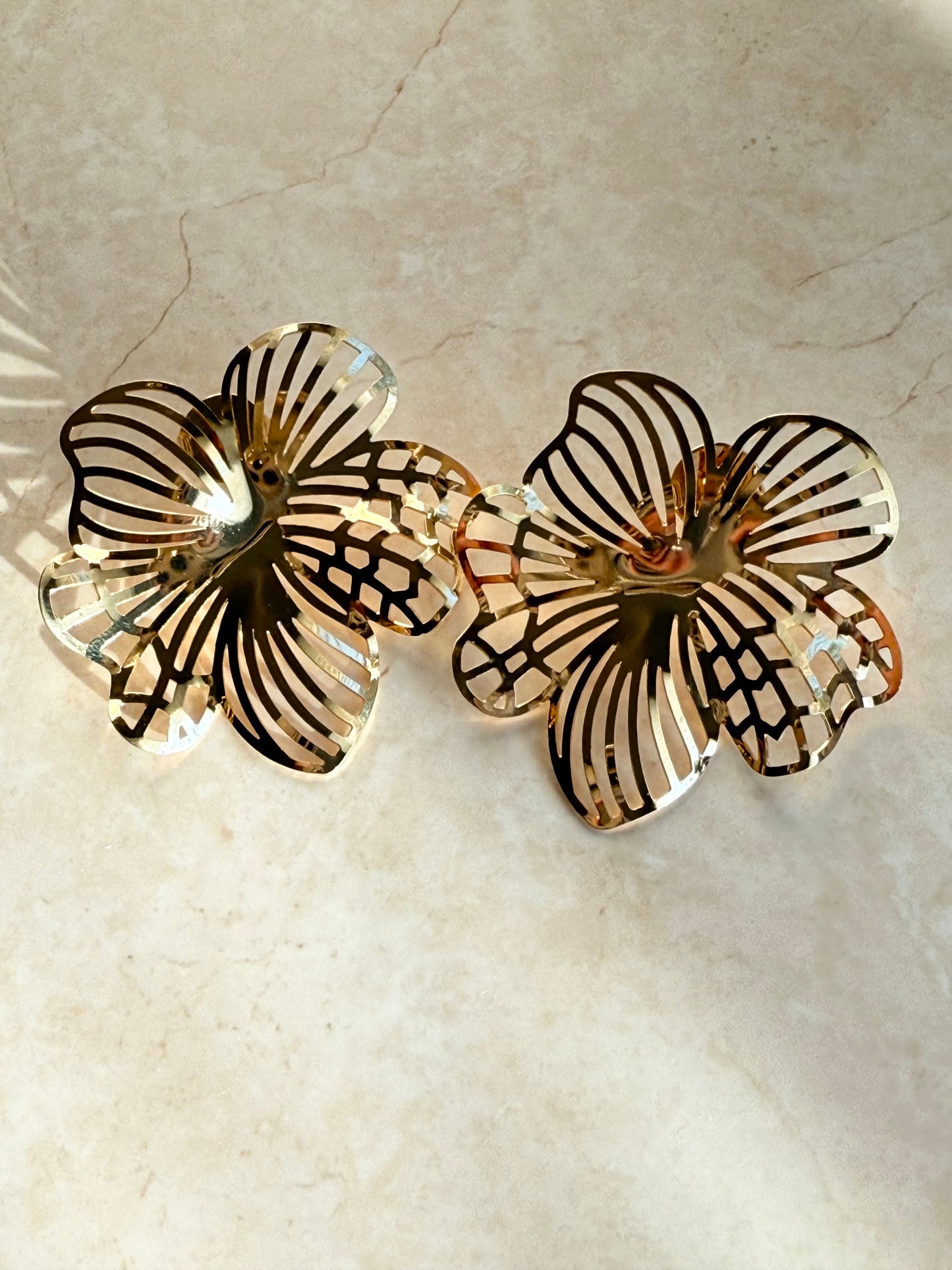 18k Gold Plated Cutout Statement Floral Earrings