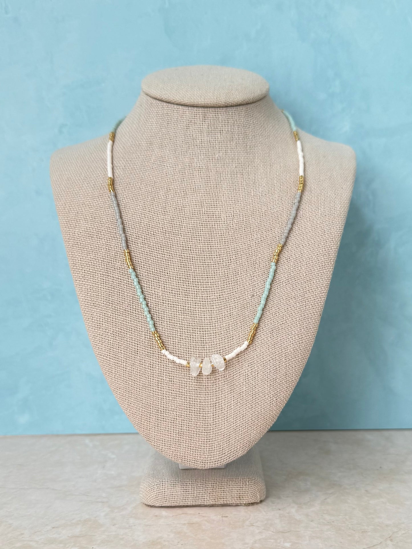 Handmade  Dainty Beaded Necklace with White Quartz