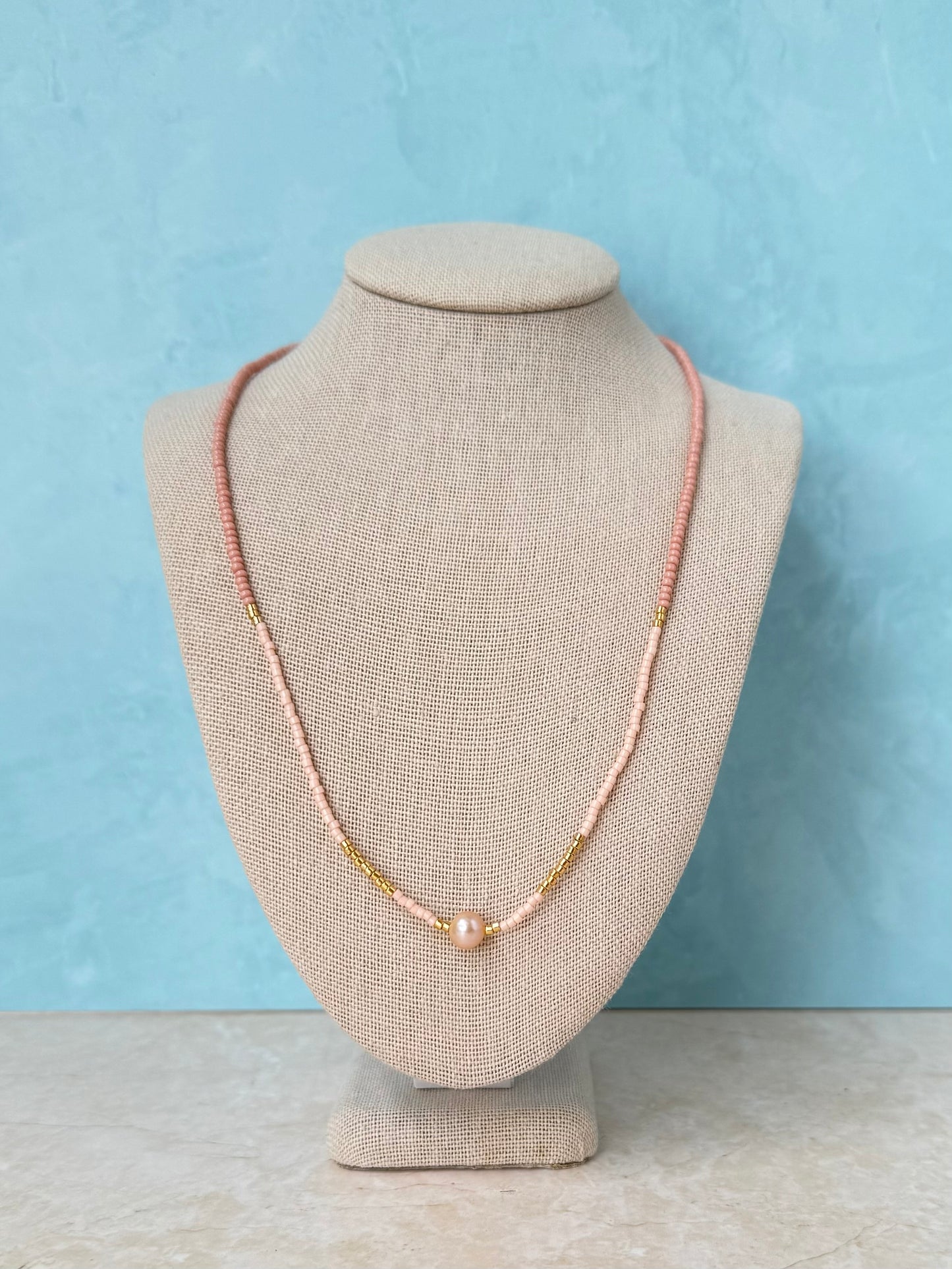 Handmade Dainty Beaded Necklace with Freshwater Pearl