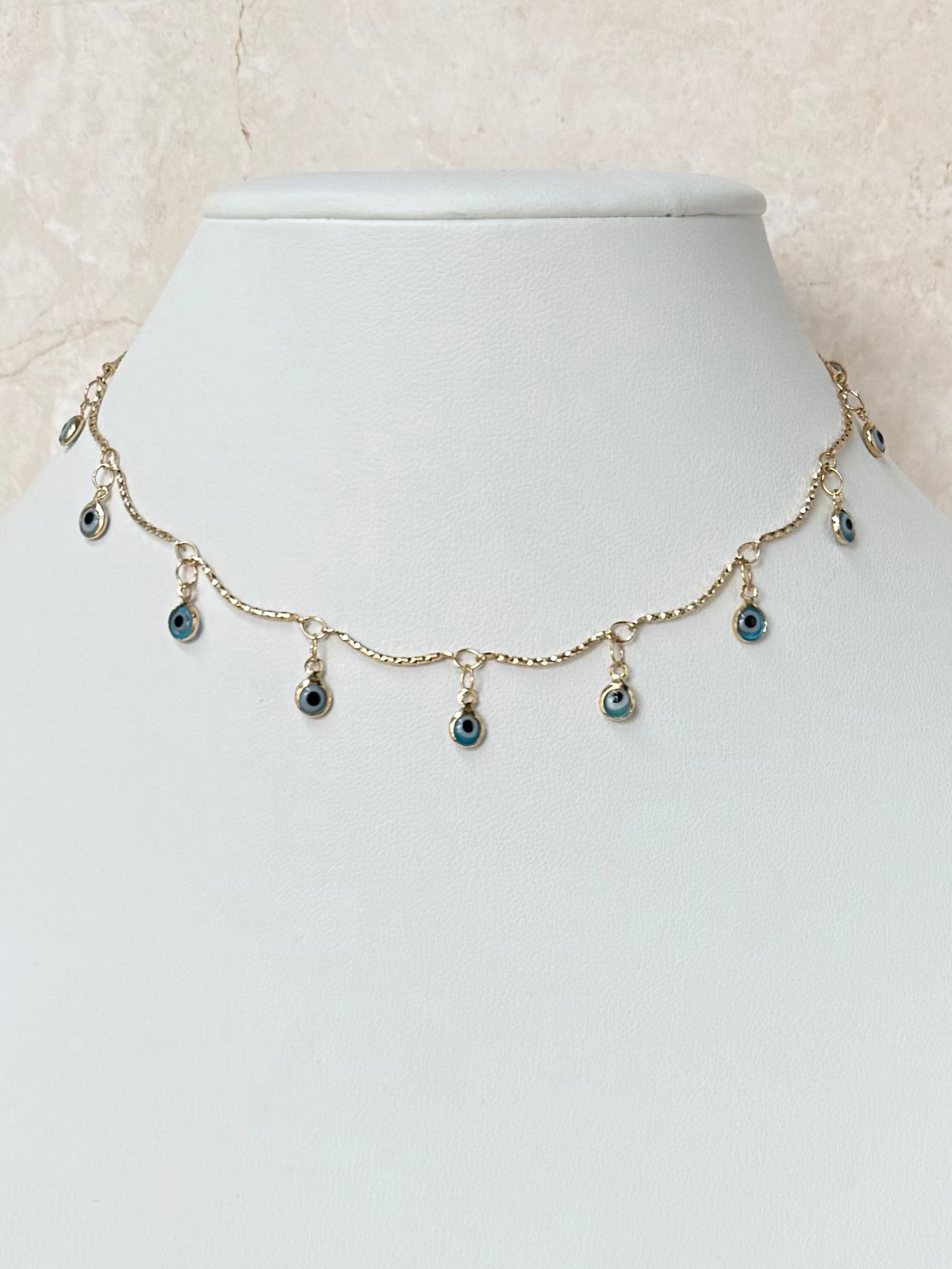 18k Gold Plated Evil Eye Bar Link Chain Choker