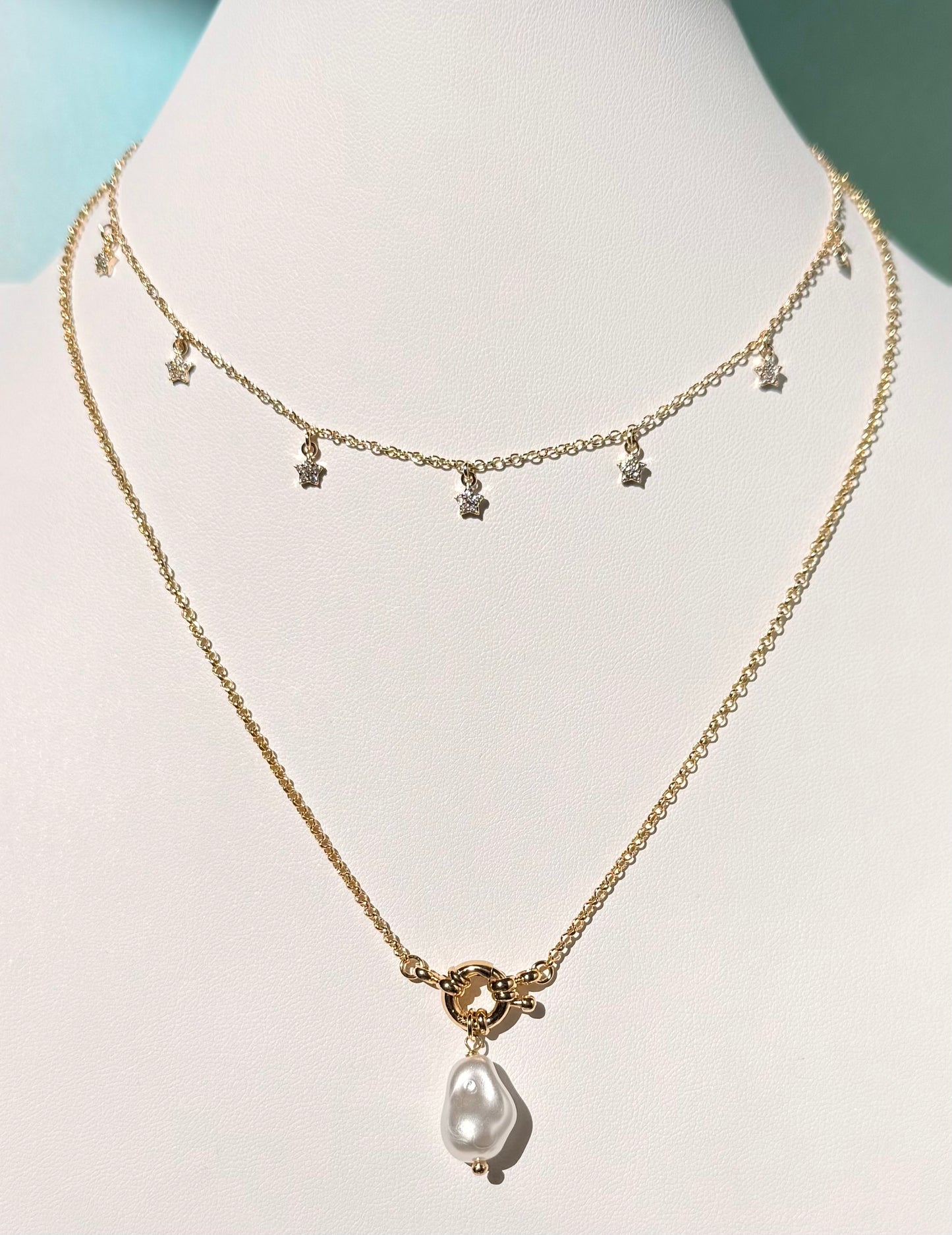 18k Gold Plated Organic Pearl Necklace with Front Clasp