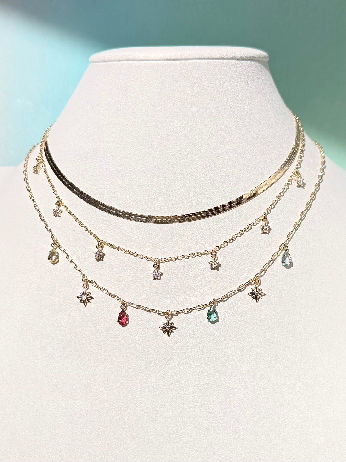 18k Gold Plated Choker with Colorful Crystals and Star Accents