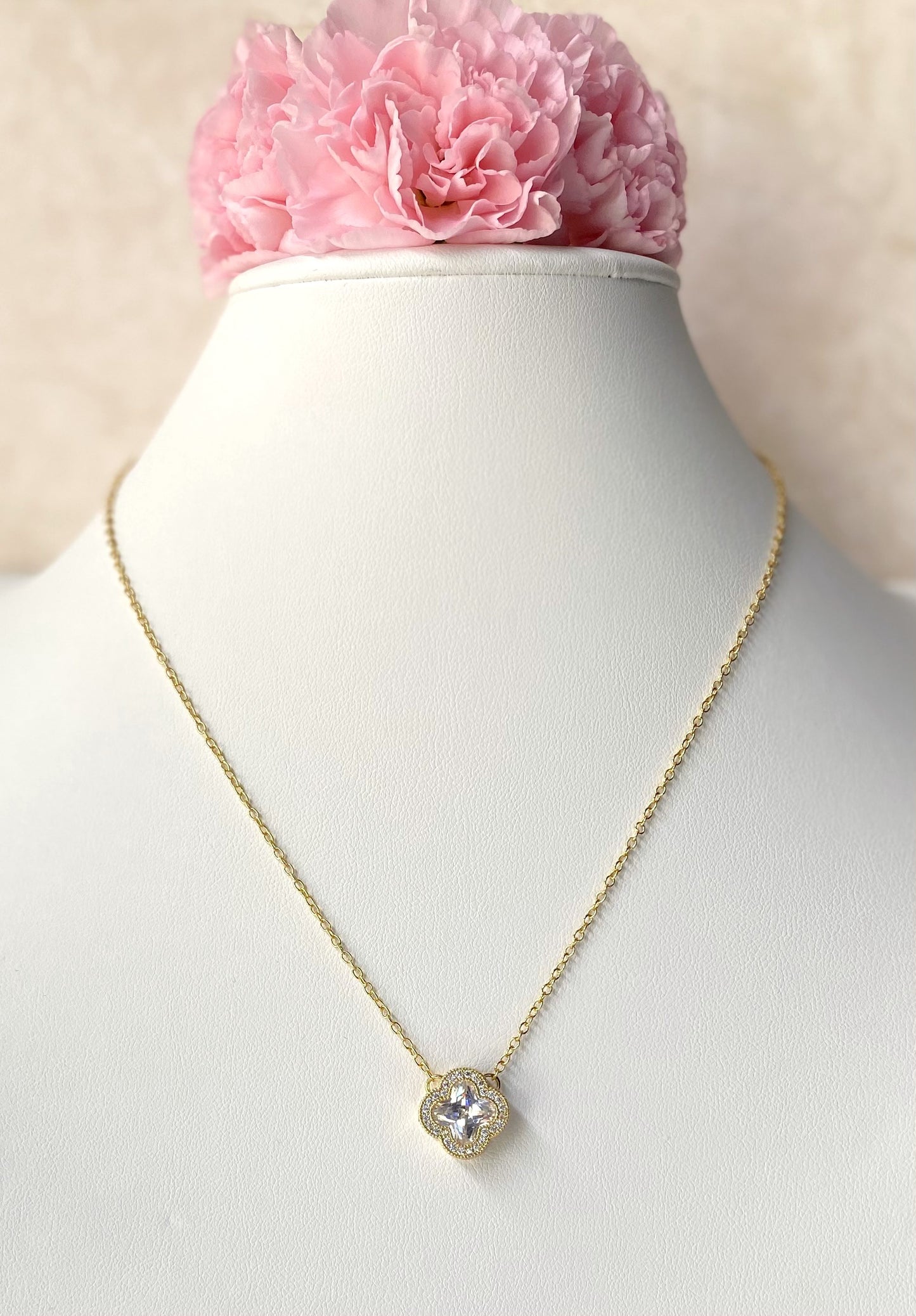 18k Gold Plated Four-Leaf Clover Necklace with Cubic Zirconia