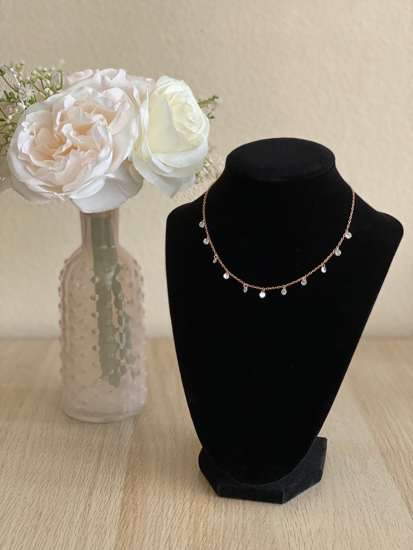 18k Gold/ Rhodiium Plated Delicate Choker with Zirconias