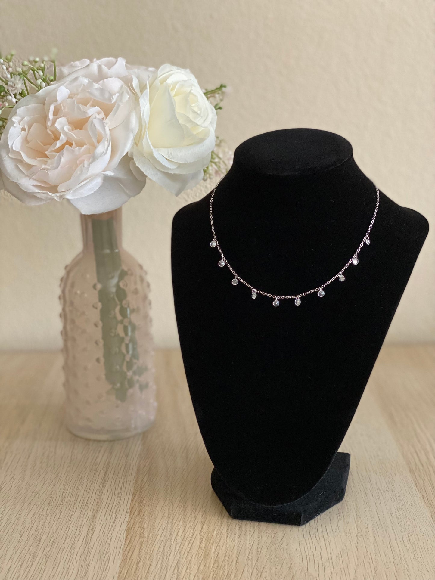 18k Gold/ Rhodiium Plated Delicate Choker with Zirconias