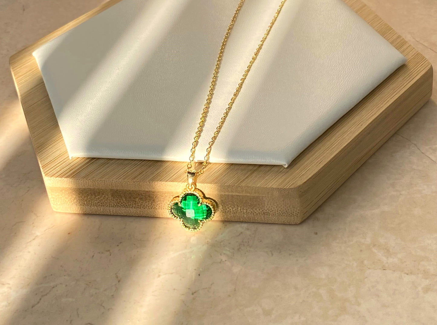 18k Gold Plated Green Clover Necklace