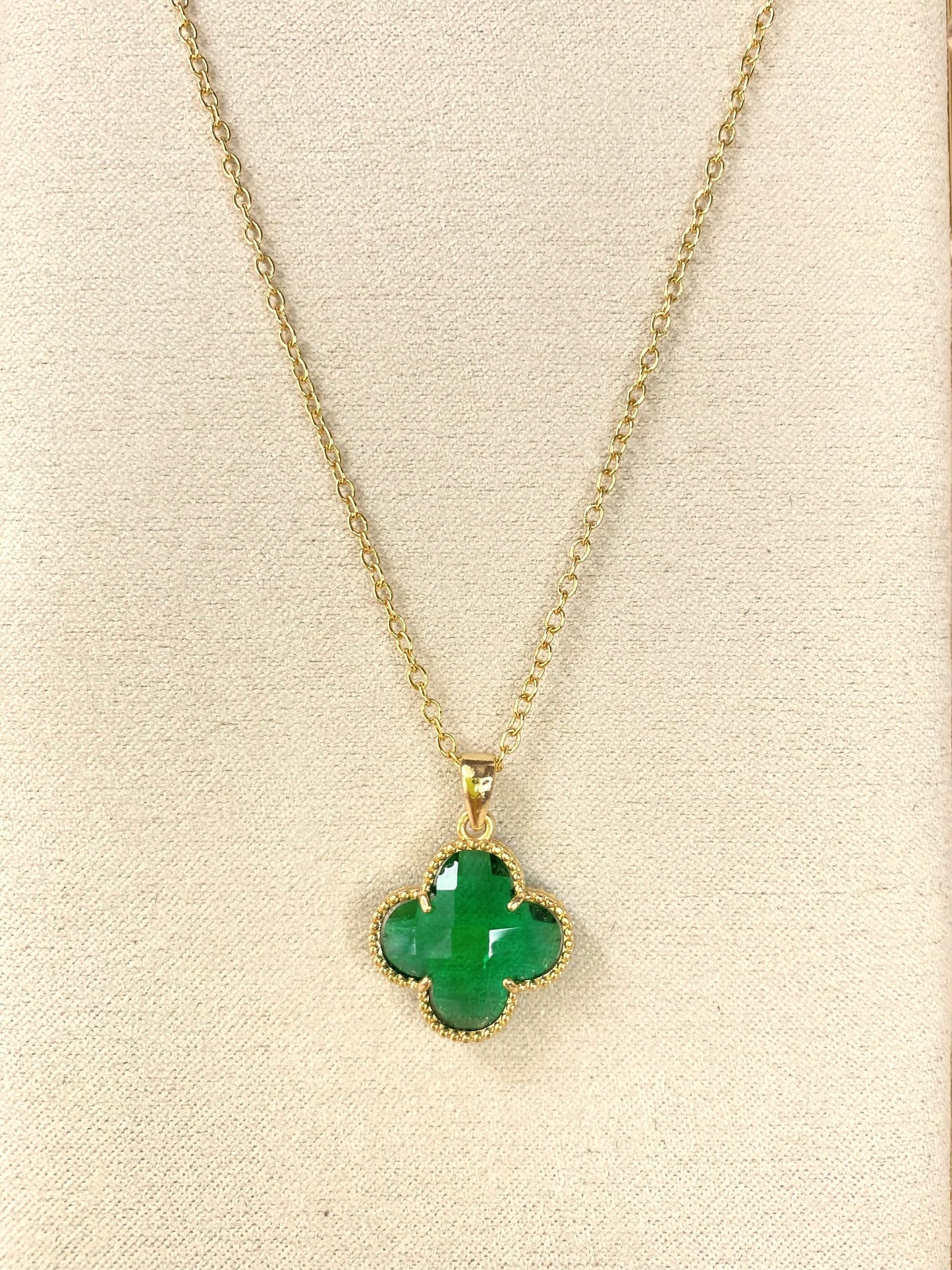 18k Gold Plated Green Clover Necklace