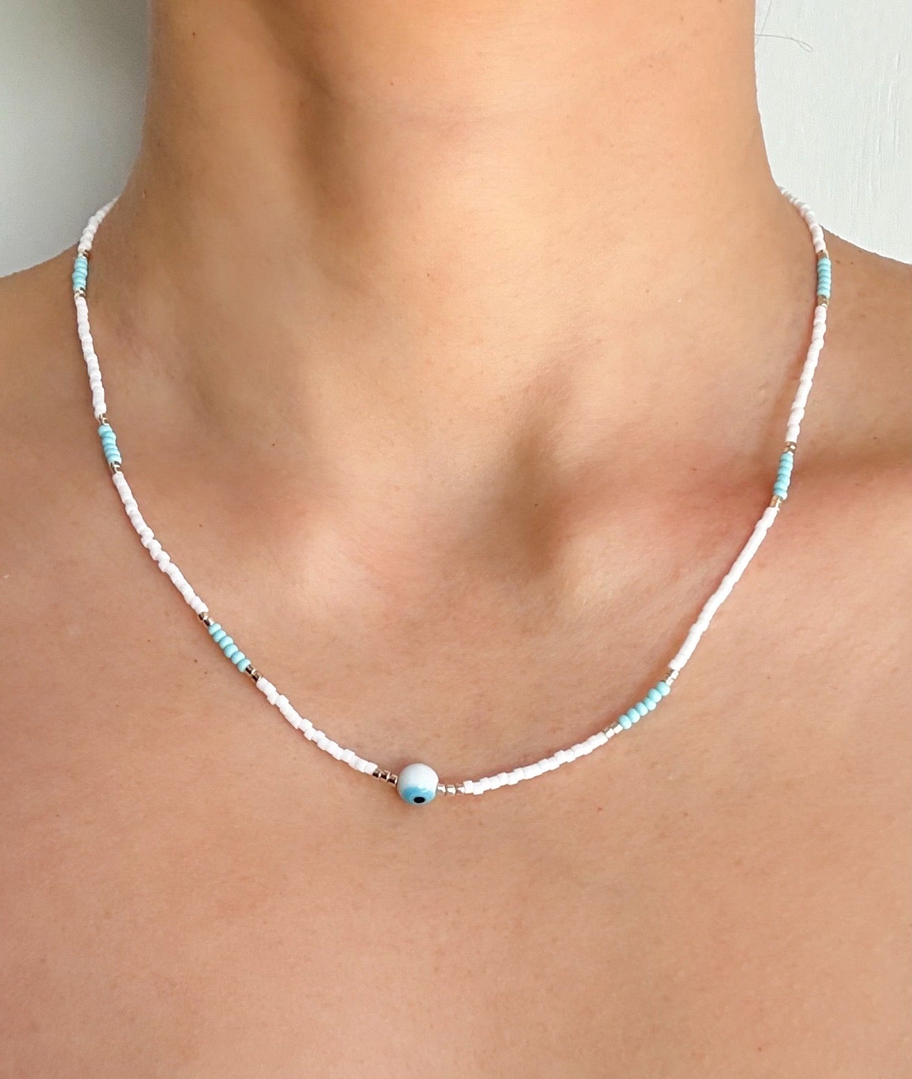 Handmade Rhodium Plated Evil Eye Necklace