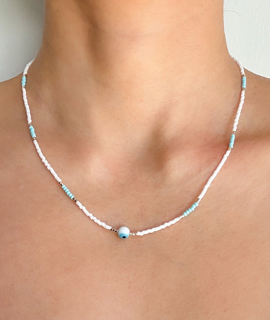 Handmade Rhodium Plated Evil Eye Necklace