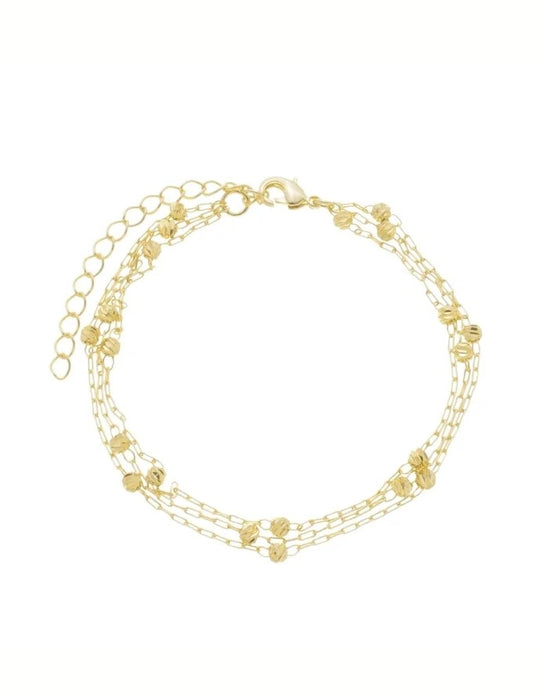 18k Gold Plated Triple Bracelet with Small Beads