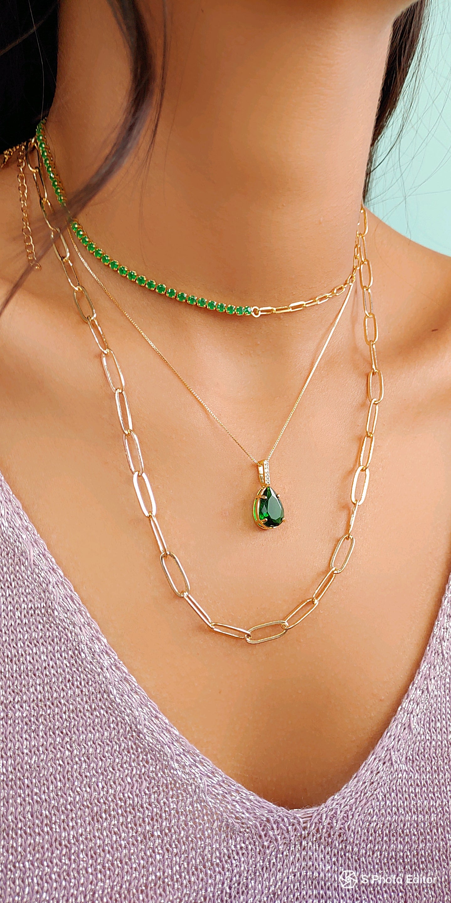 18k Gold Plated Emerald Teardrop Jewelry Set – Necklace & Earrings
