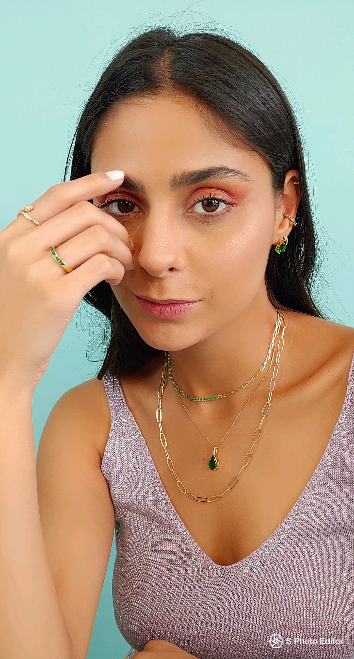 18k Gold Plated Emerald Teardrop Jewelry Set – Necklace & Earrings