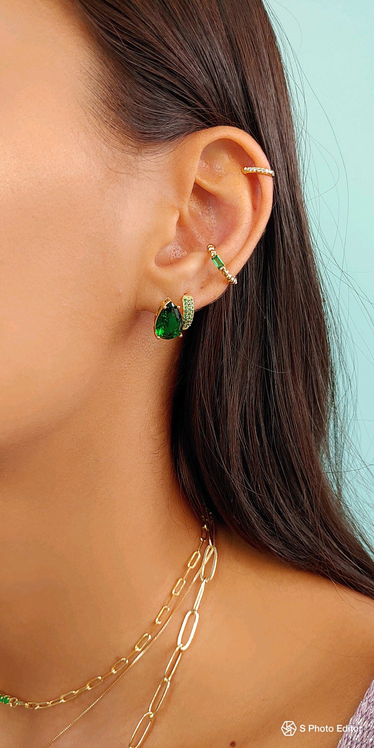 18k Gold Plated Emerald Teardrop Jewelry Set – Necklace & Earrings