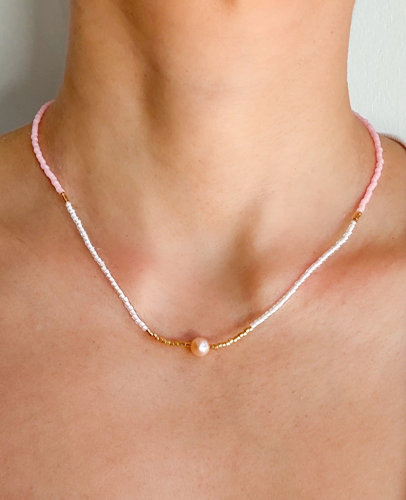 Handmade Delicate Beaded Necklace with Freshwater Baroque Pearl