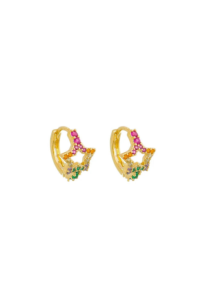 18k Gold Plated Colorful Star Huggie Hoop Earrings