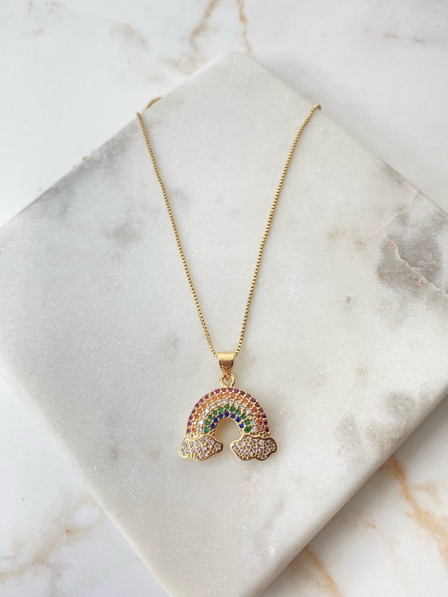 18k Gold Plated Necklace with Rainbow Pendant