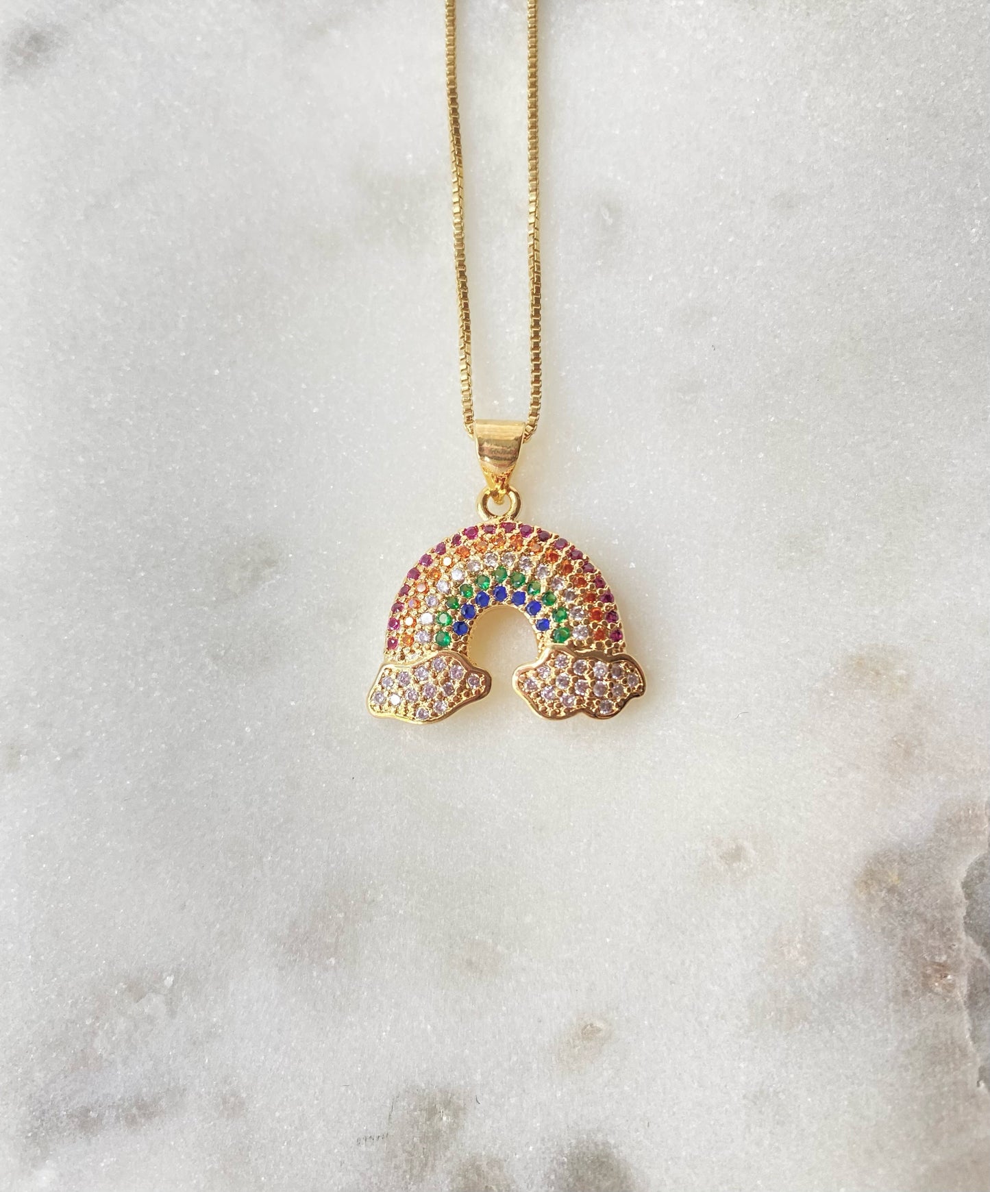 18k Gold Plated Necklace with Rainbow Pendant